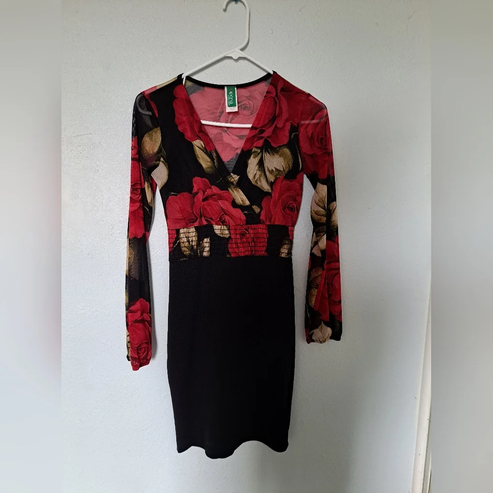 Red Roses Floral Mesh Dress - Picture 2 of 7